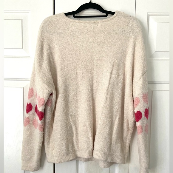 Francesca's Collections Cream and Pink Heart V-Neck Sweater - Picture 3 of 3